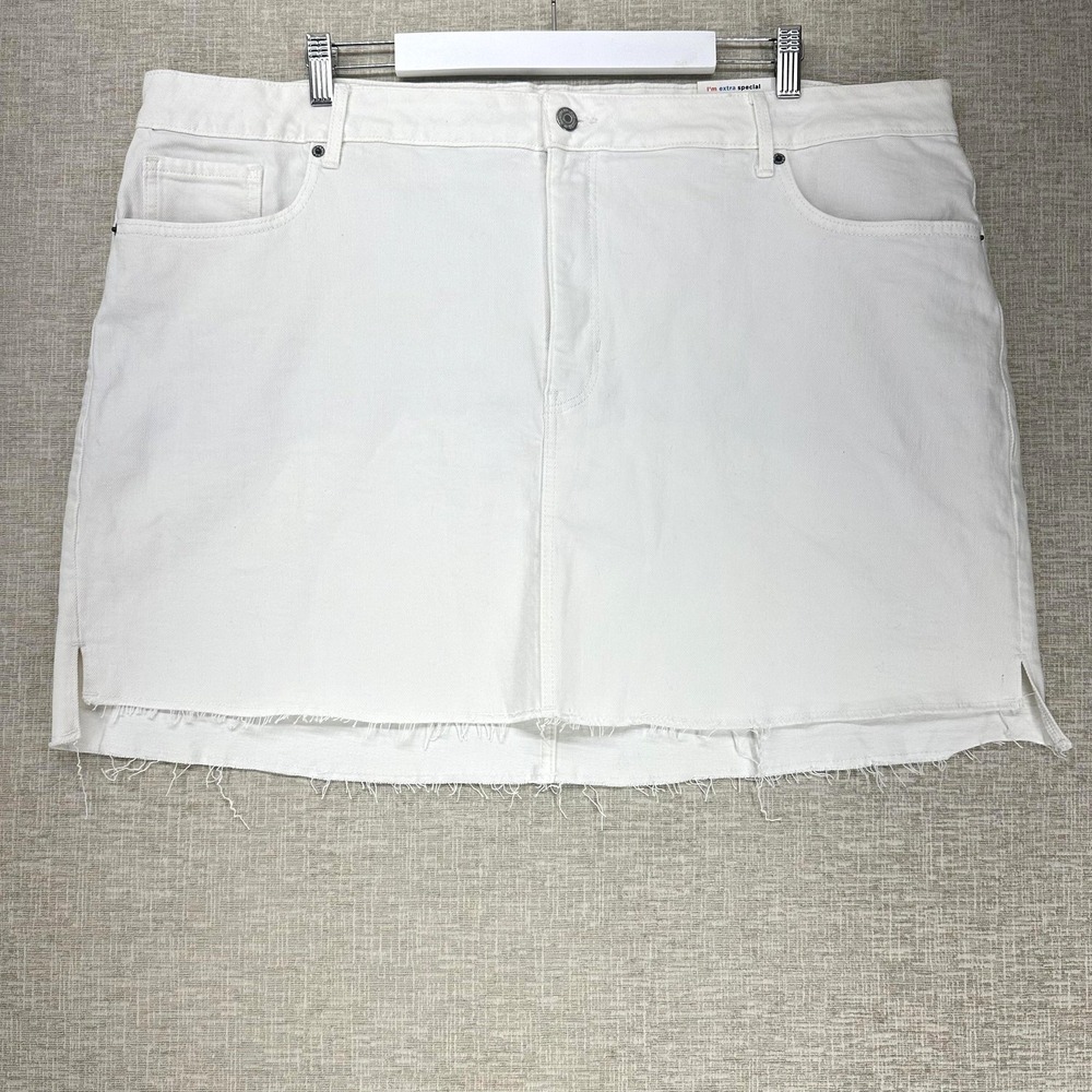 Old Navy Skirt‎ Womens 24 Plus White High Rise Denim Mini Raw Hem Fringe Stretch